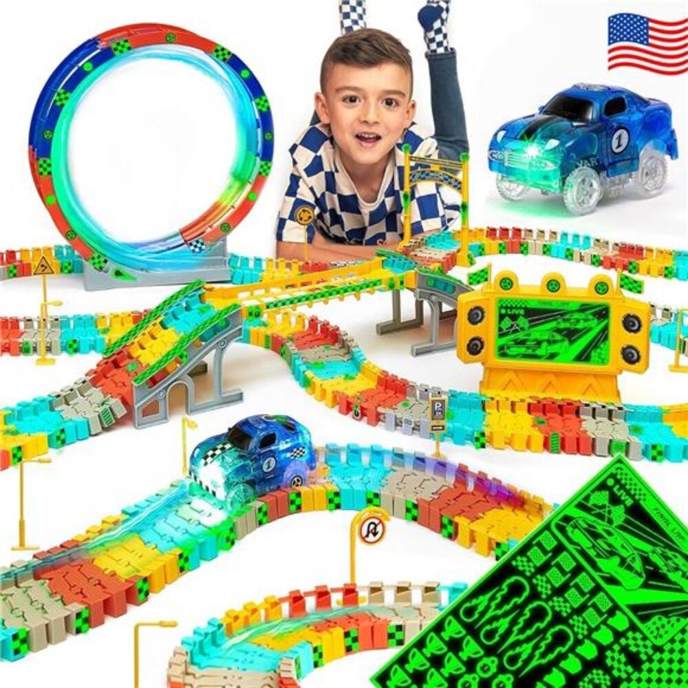 Race Track Glow in The Dark Magic Toy Set, Kids Light Up Flexible